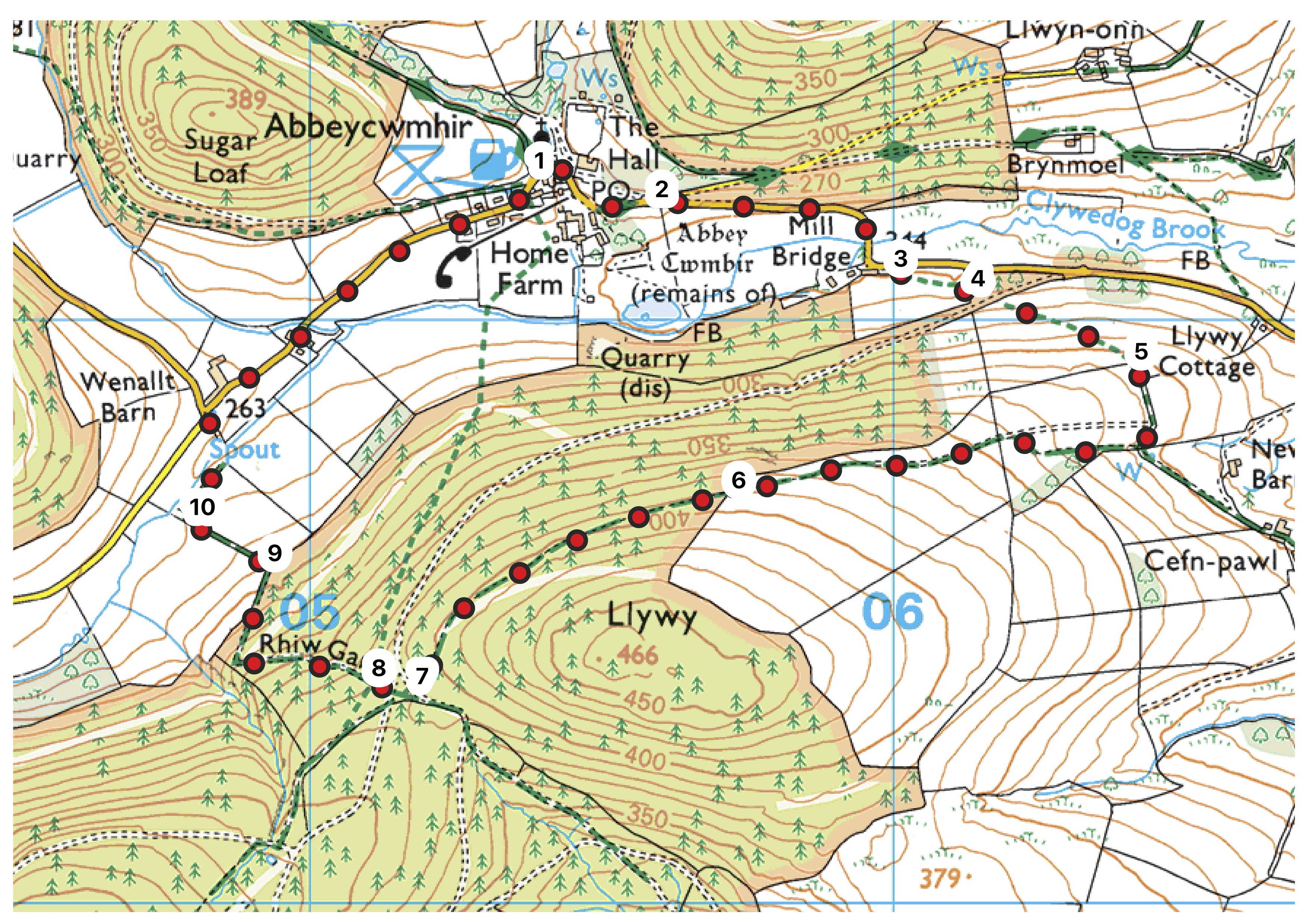 Llywy Hill walk map